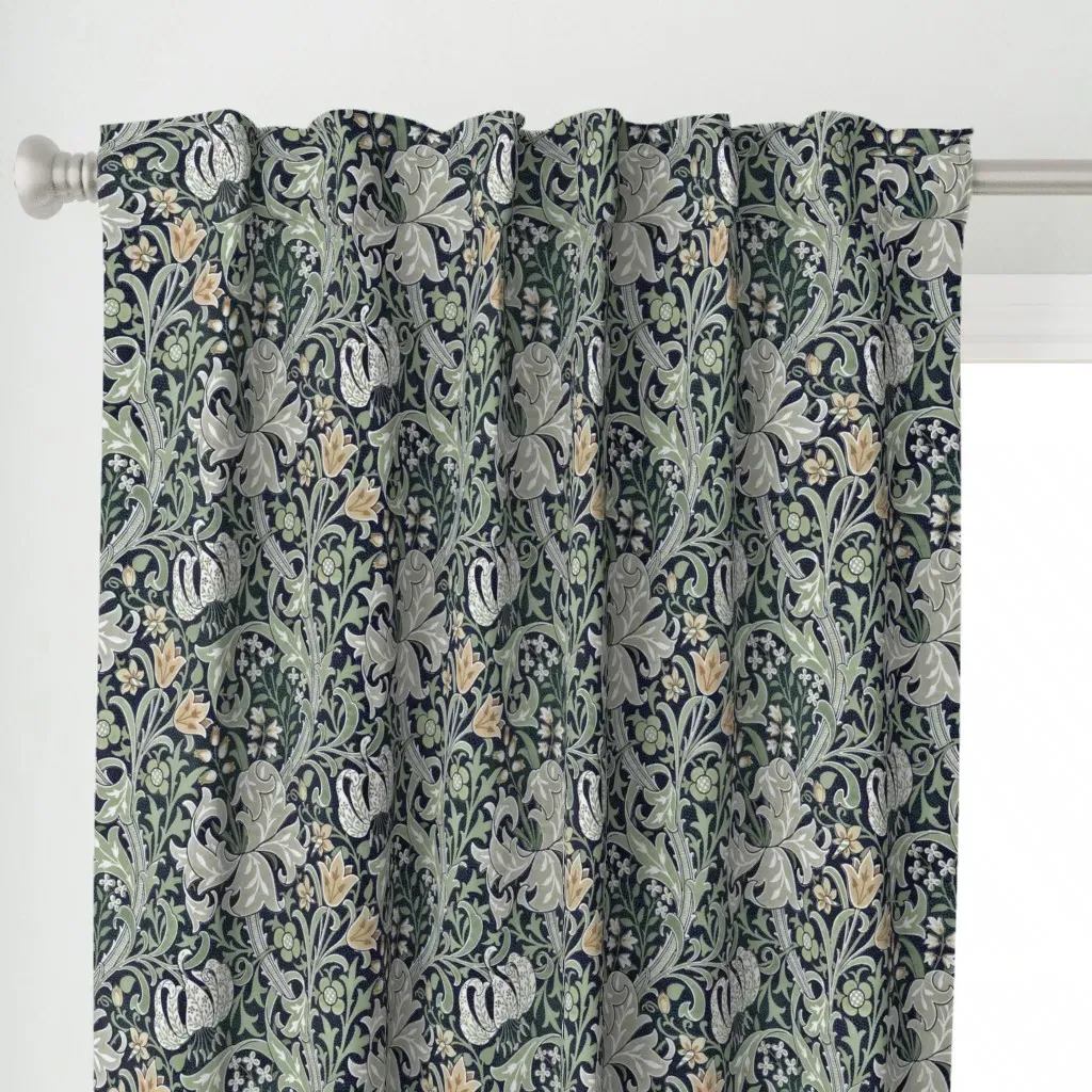 Golden Lily In Garden Curtain Panel - Green alternate view