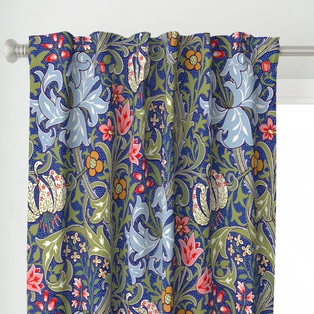 Golden Lily Intense Curtain Panel - Blue alternate view