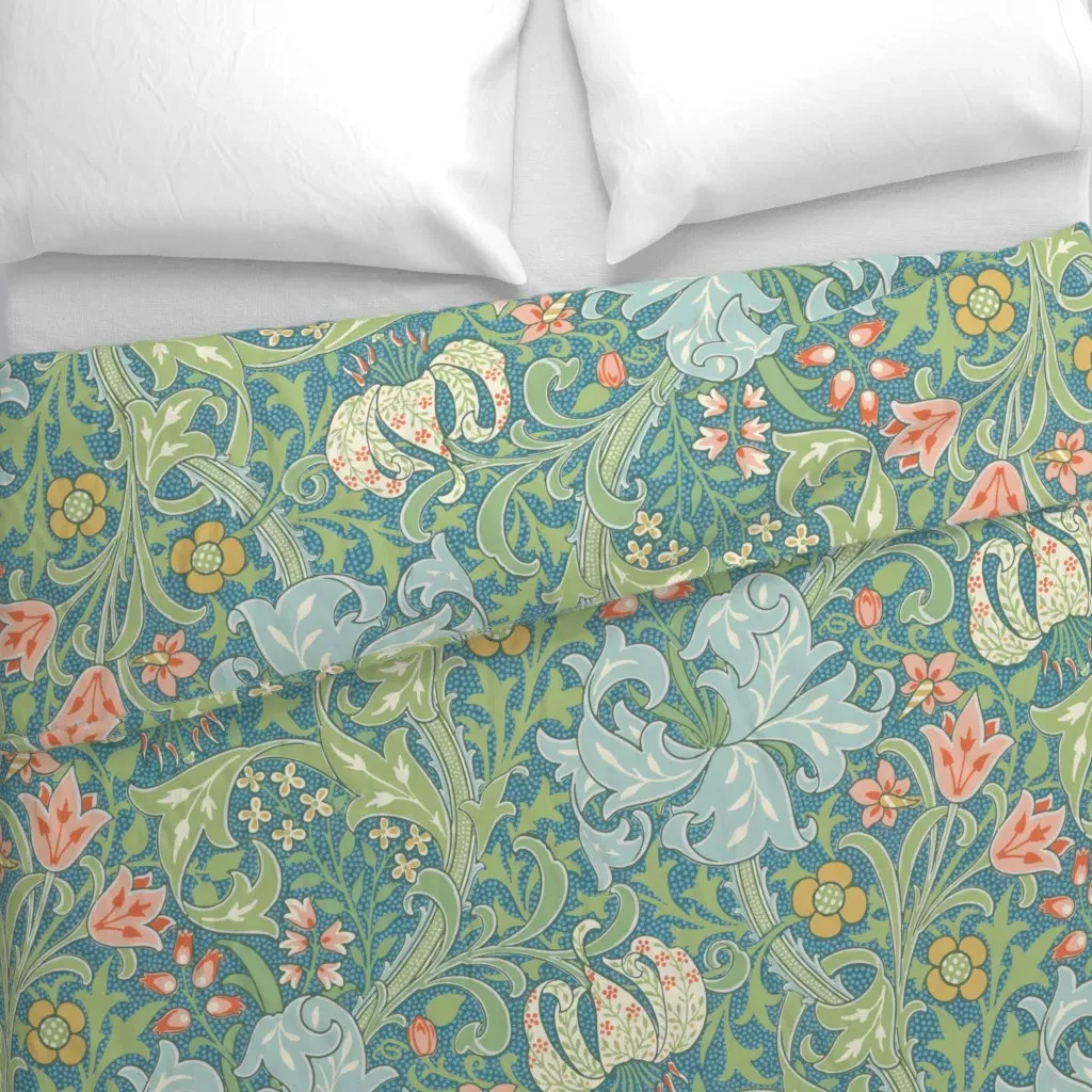 Golden Lily Original Duvet Cover - Teal alternate view
