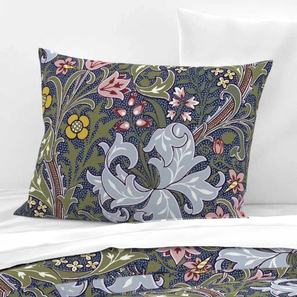 Golden Lily Strawberry Thief Standard Knife Edge Cushion - Dusty Blue, Cotton Sateen product