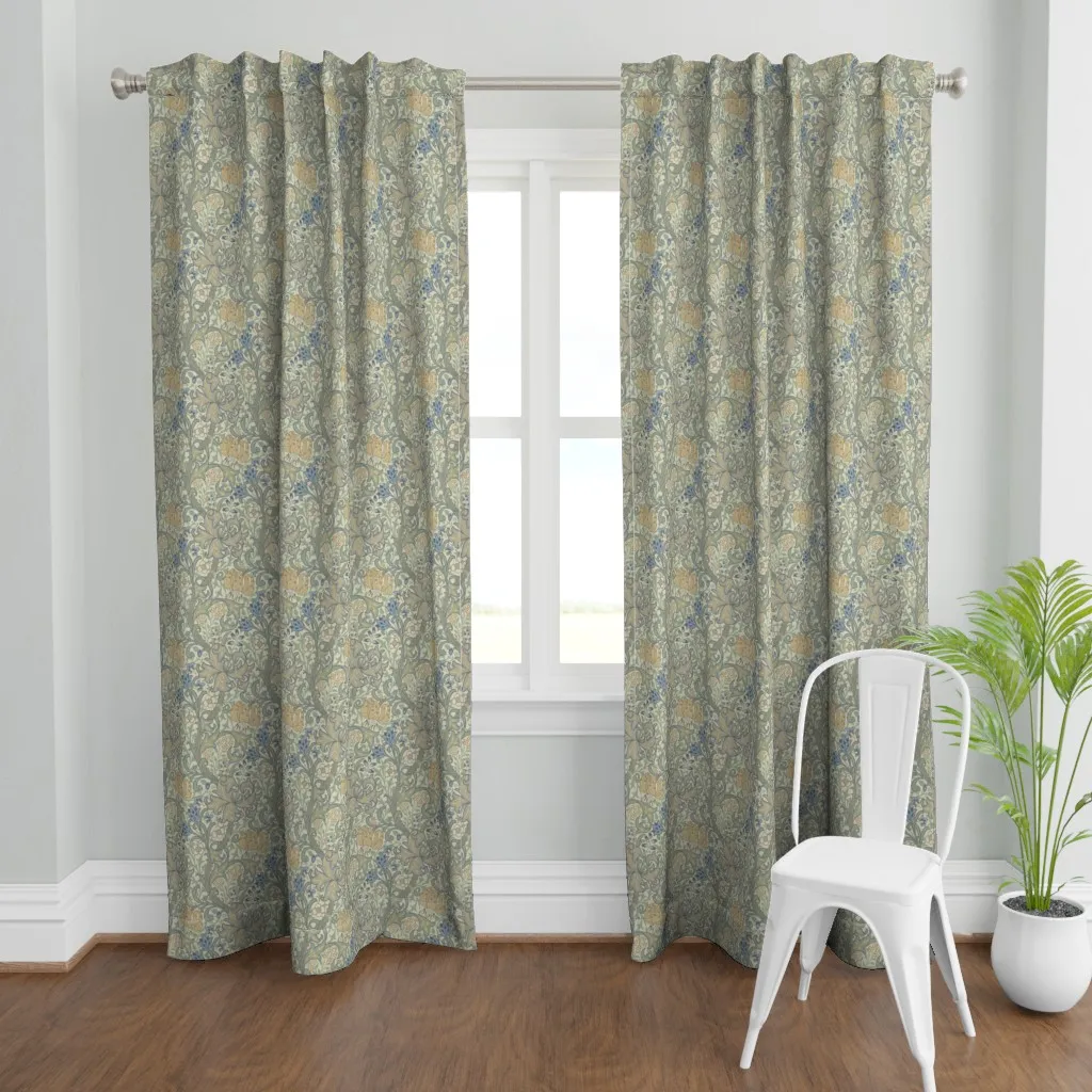 Golden Lily William Curtain Panel - Dusty Blue product
