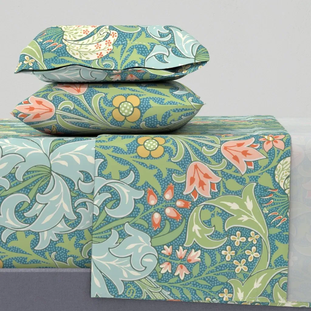 Golden Lily William Morris Collection Queen Sheet Set - Teal product
