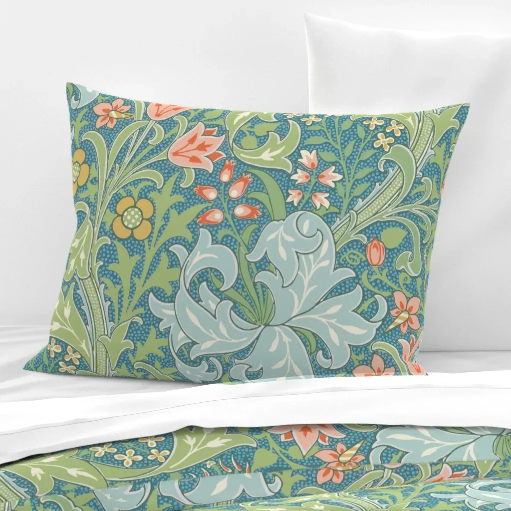 Golden Lily William Morris Wide Cotton Sateen Cushion - Teal product