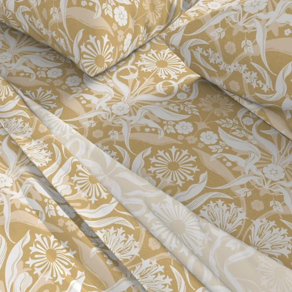 Golden Mustard Agapanthus Cal King Sheet Set - Off-White alternate view