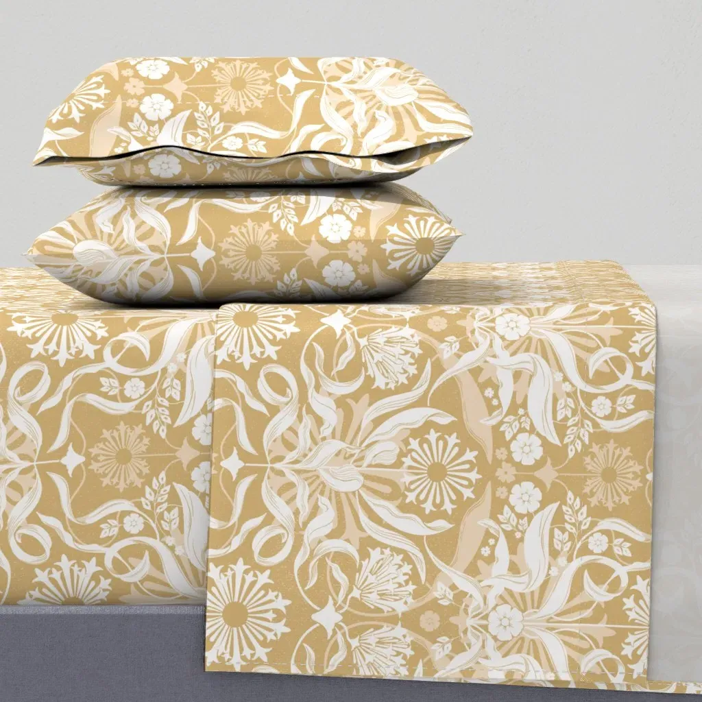 Golden Mustard Agapanthus Cal King Sheet Set - Off-White product