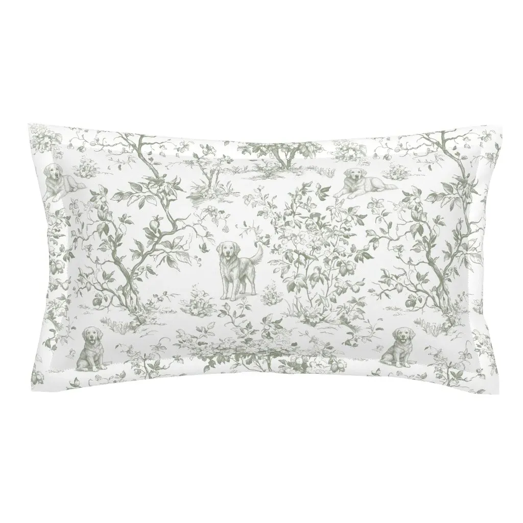 Golden Retriever Botanical Toile De Jouy King Pillow Sham - Green product