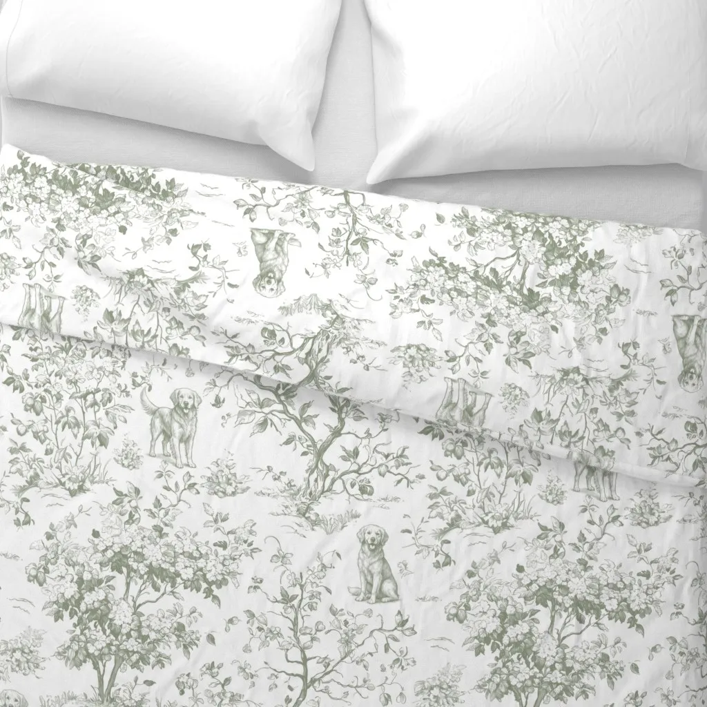 Golden Retriever Dog Botanical Duvet Cover - Green alternate view