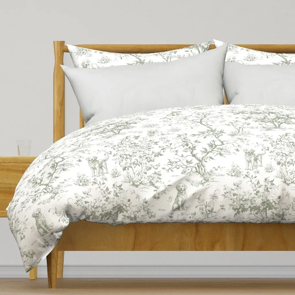 Golden Retriever Dog Botanical Duvet Cover - Green product