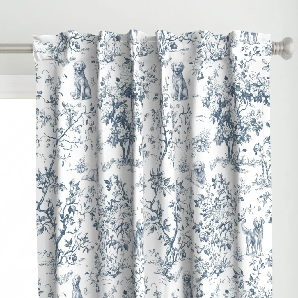 Golden Retriever Dog Curtain Panel - Blue alternate view
