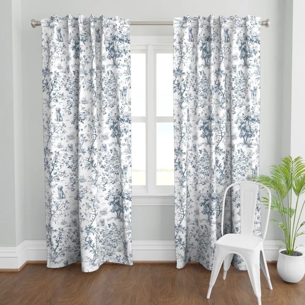 Golden Retriever Dog Curtain Panel - Blue product