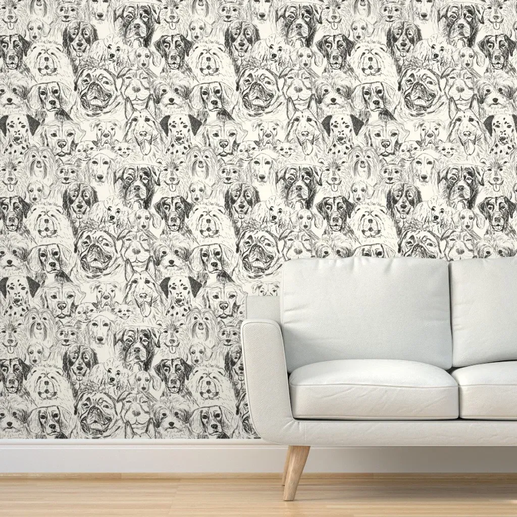 Golden Retriever Dog Sketch Peel and Stick Wallpaper - Black, Cream product
