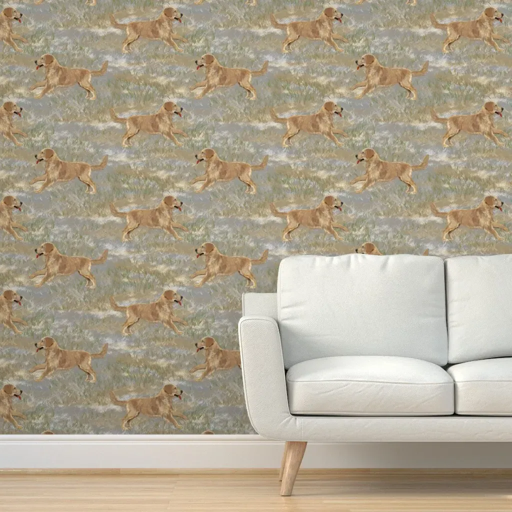 Golden Retriever Frostbitten Grass Peel and Stick Wallpaper - Light Brown product