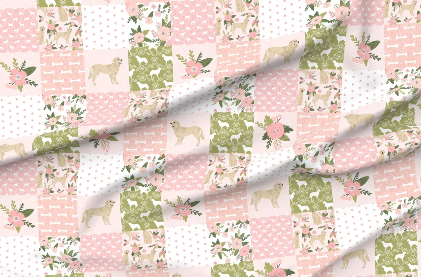 Golden Retriever Print Pet Quilt Fabric - Pink product