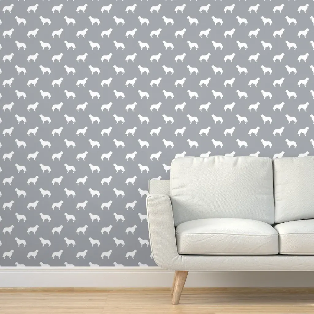 Golden Retriever Silhouette Peel and Stick Wallpaper - Blue, Fabric product