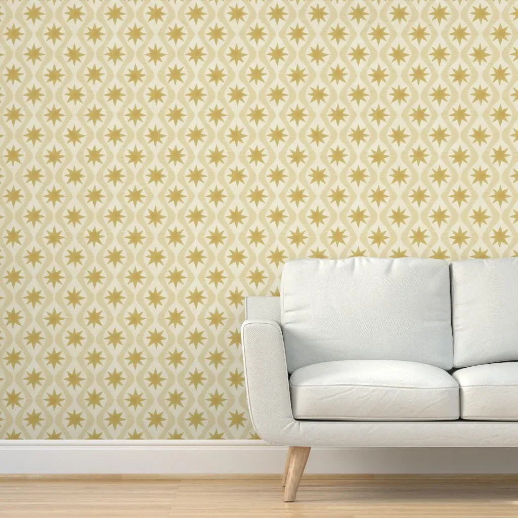 Golden Stars with Wavy Lines Peel and Stick Wallpaper - Gold product