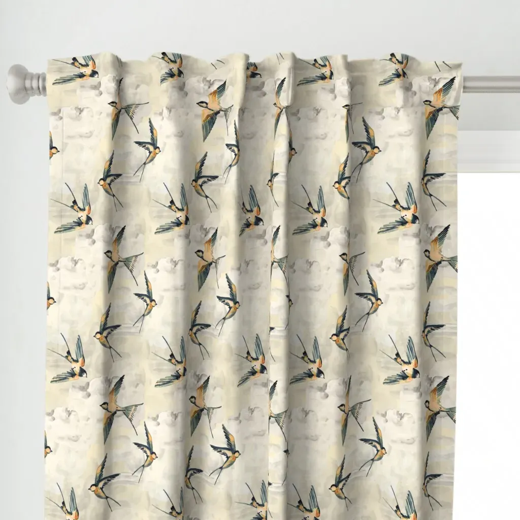 Golden Swallows Medium Curtain Panel - Beige alternate view