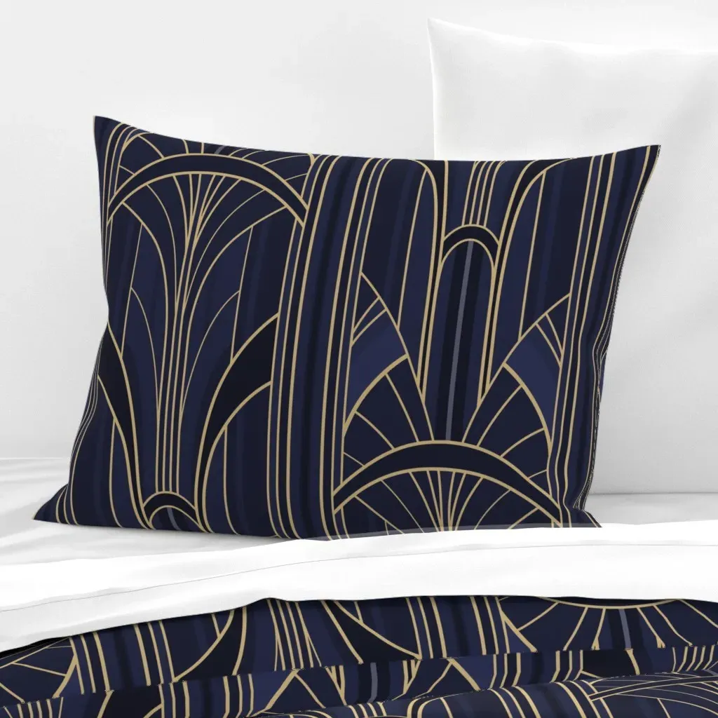 Golden20S Art Deco Arcs Standard Knife Edge Cushion - Dark Blue, Cotton Sateen product