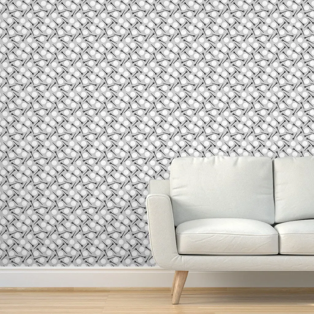 Golf Balls And Tees Grayscale Peel and Stick Wallpaper - Black product