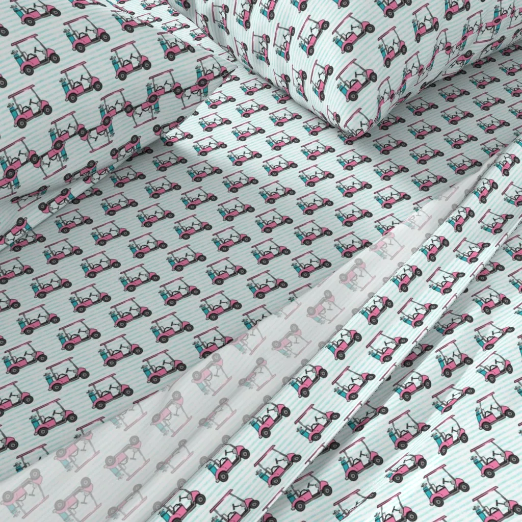 Golf Carts Teal Stripes Full Sheet Set - Pink alternate view