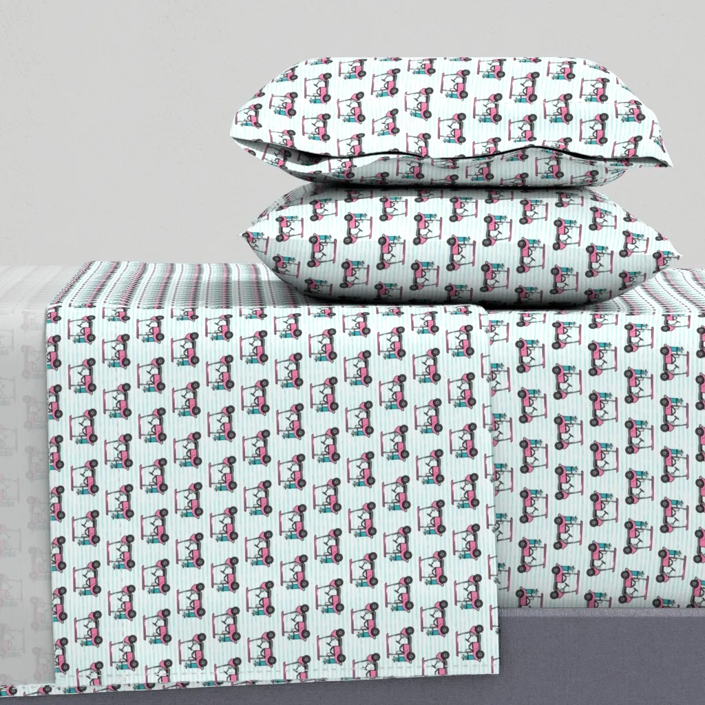 Golf Carts Teal Stripes Full Sheet Set - Pink product