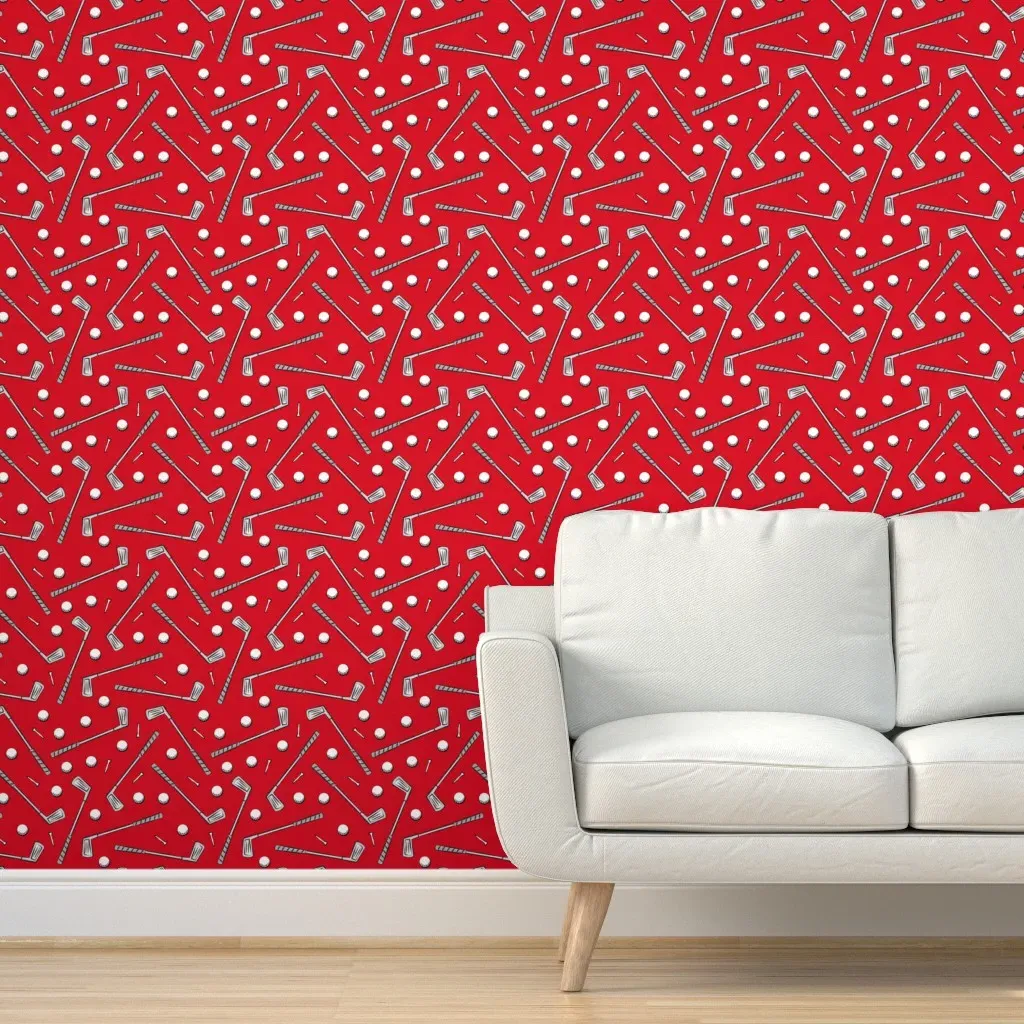 Golf Clubs Peel and Stick Wallpaper - Red product