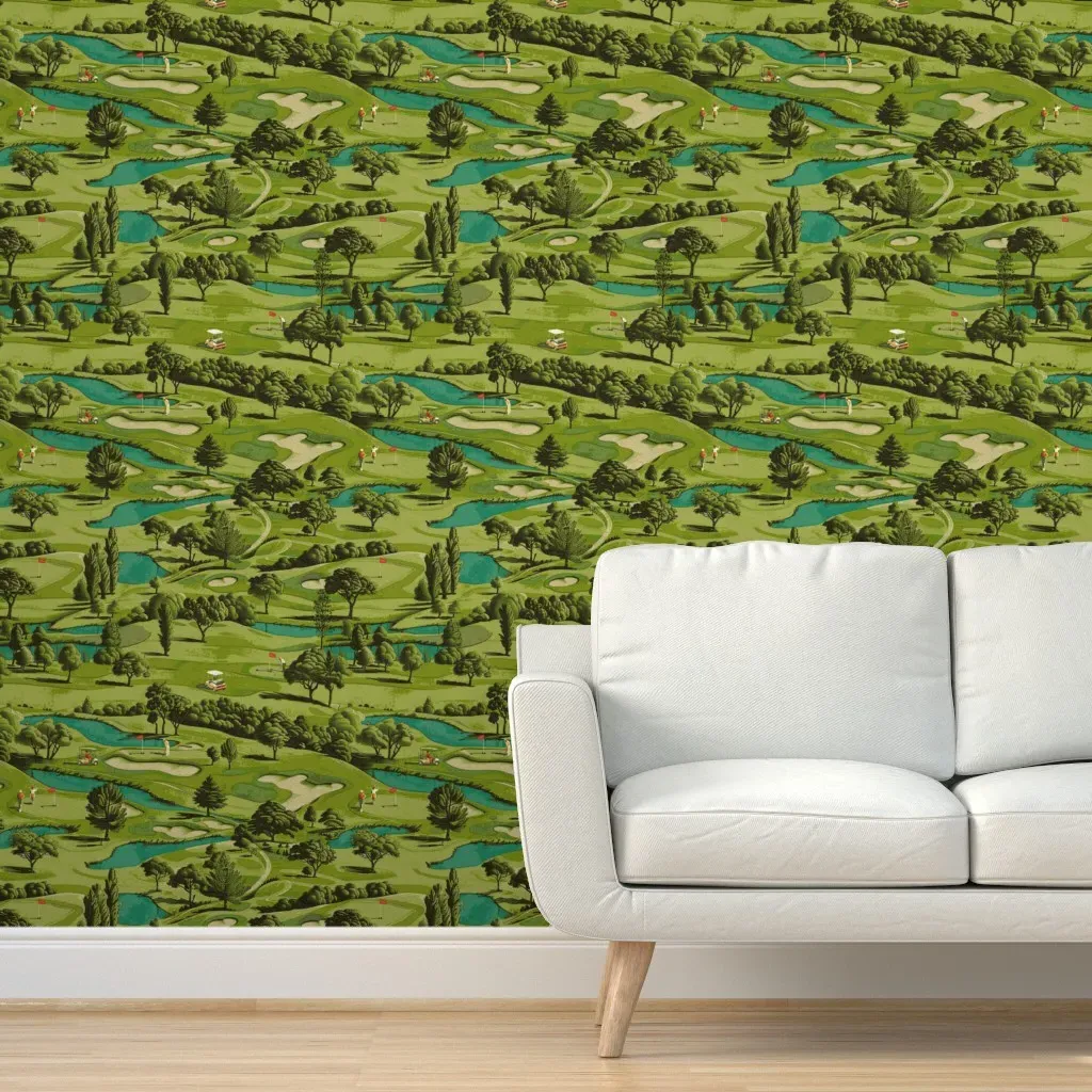 Golf Course Pattern Peel and Stick Wallpaper - Green product