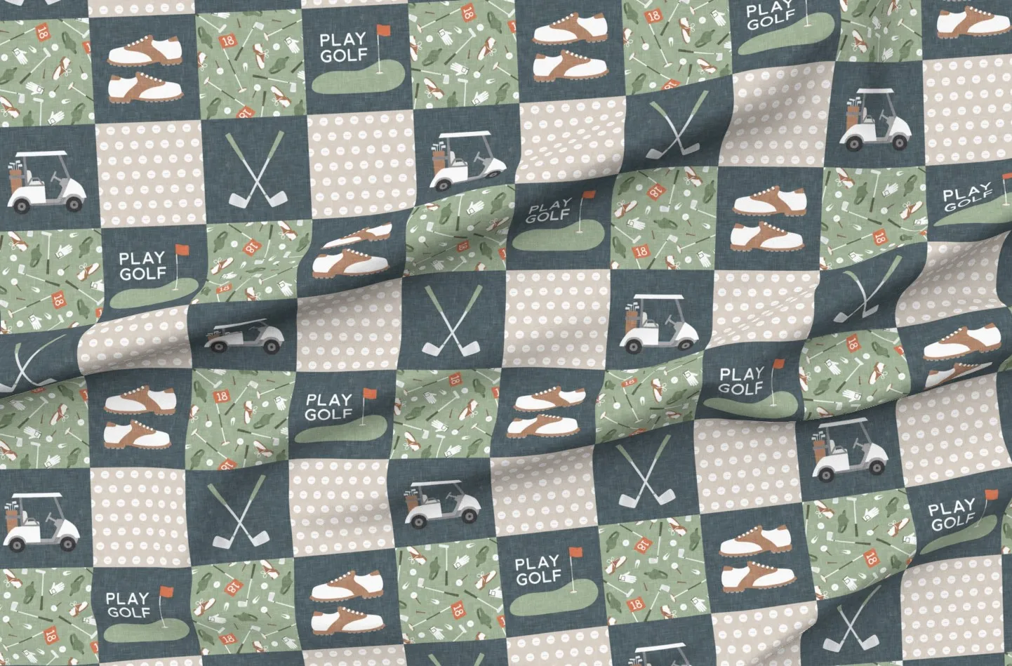 Golf Patchwork Clubs Pique Fabric - Beige, Teal product