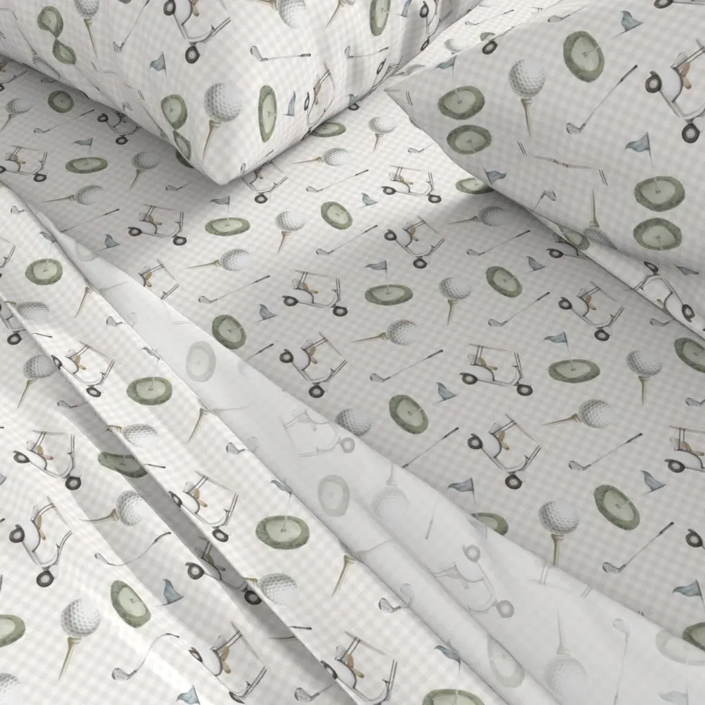Golf Tee Time Gingham Queen Sheet Set - White alternate view