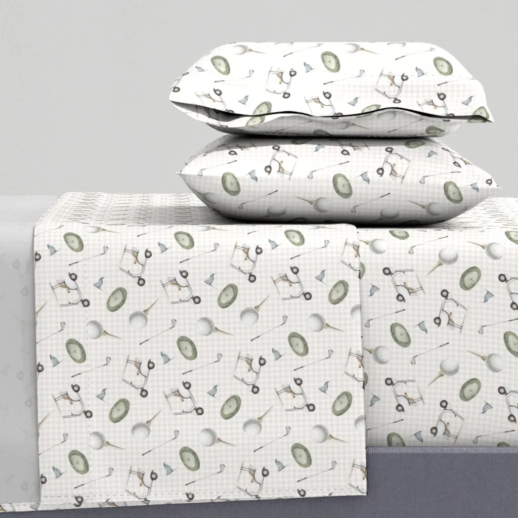 Golf Tee Time Gingham Queen Sheet Set - White product
