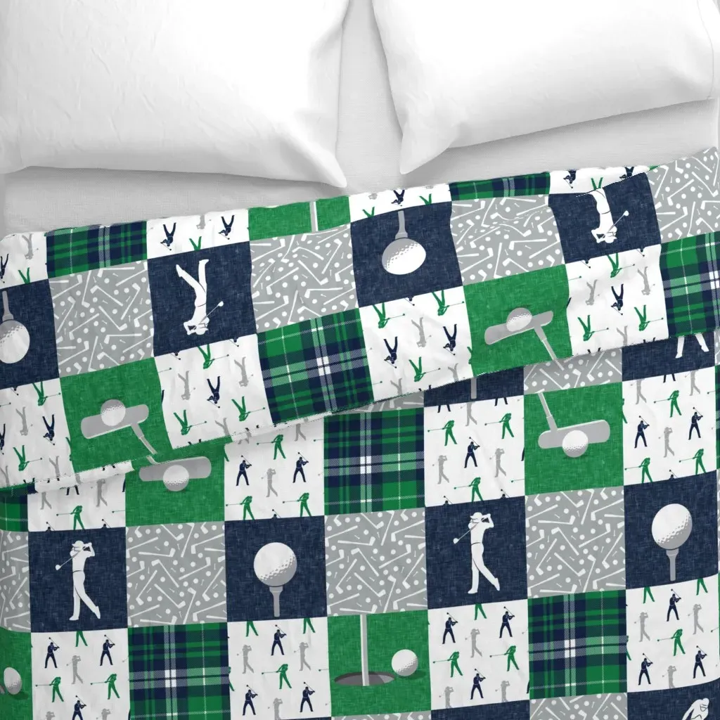 Golf Wholecloth Duvet Cover - Green & Navy alternate view