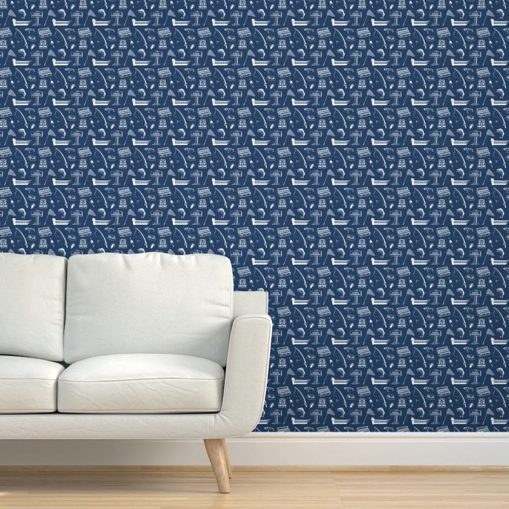 Gone Fishin' Small Peel and Stick Wallpaper - Navy Blue product