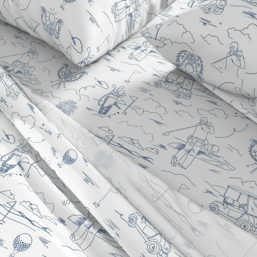 Gone To Golf Heaven Toile De Jouy Full Sheet Set - Blue alternate view