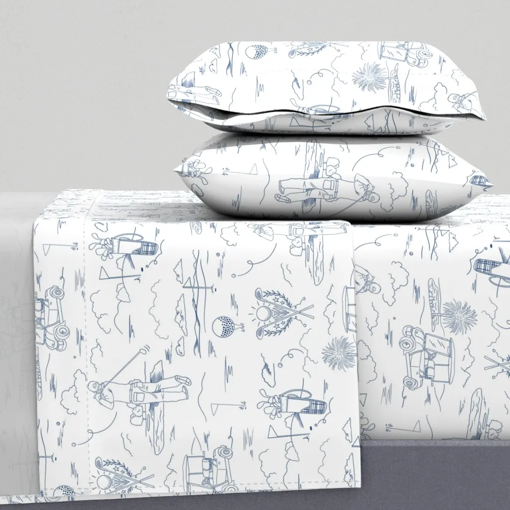 Gone To Golf Heaven Toile De Jouy Full Sheet Set - Blue product