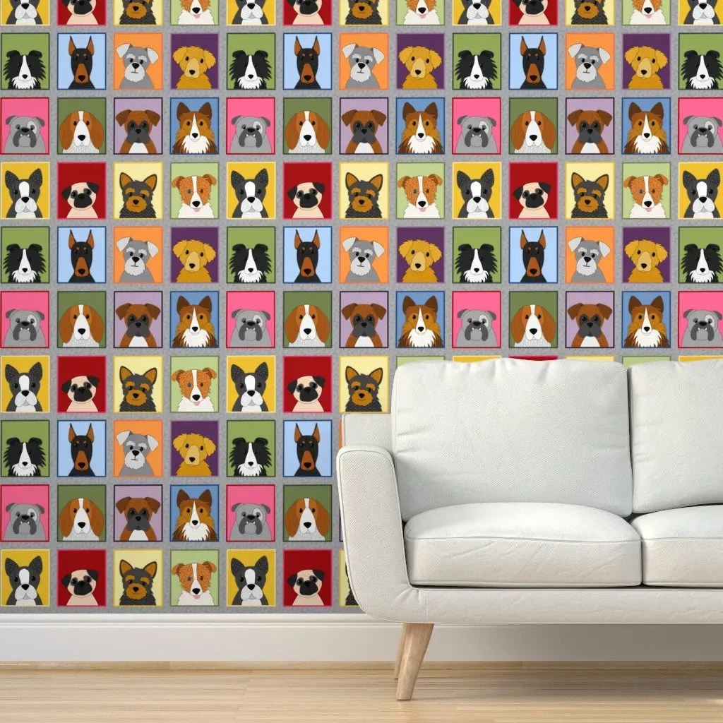 Good Dog Dogs Cheater Quilt Panel Peel and Stick Wallpaper - Gray product