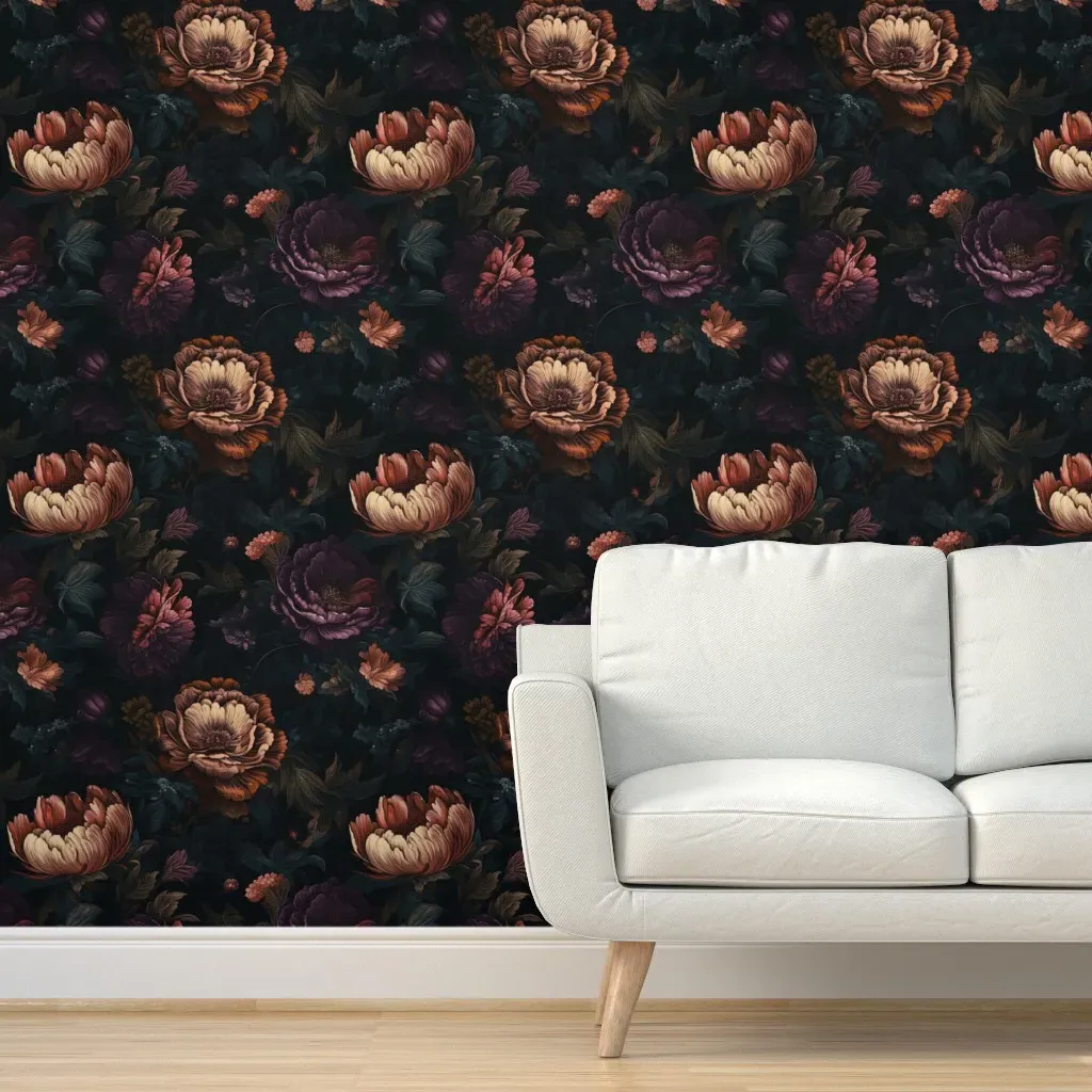 Gothic Academia Floral Blooms Peel and Stick Wallpaper - Burgundy product