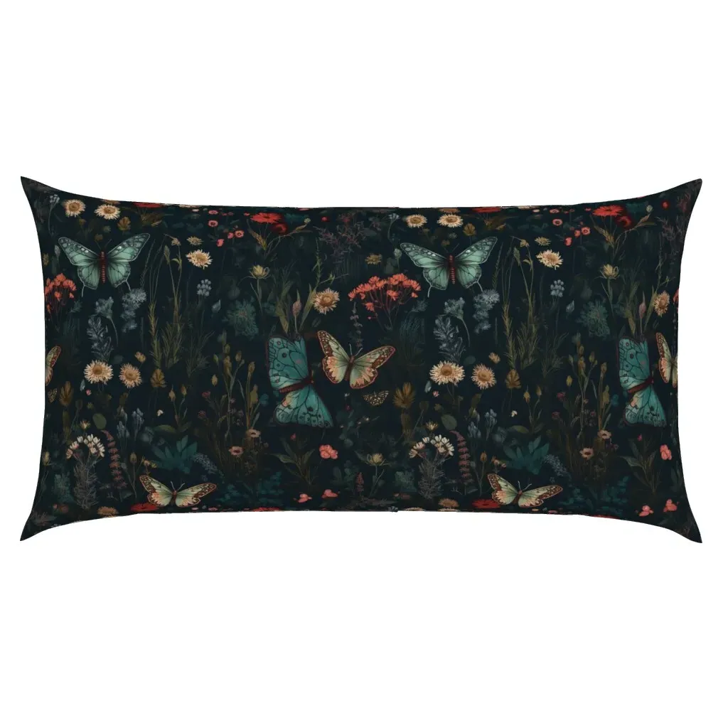 Gothic Academia Floral & Butterfly King Pillow Sham - Teal product