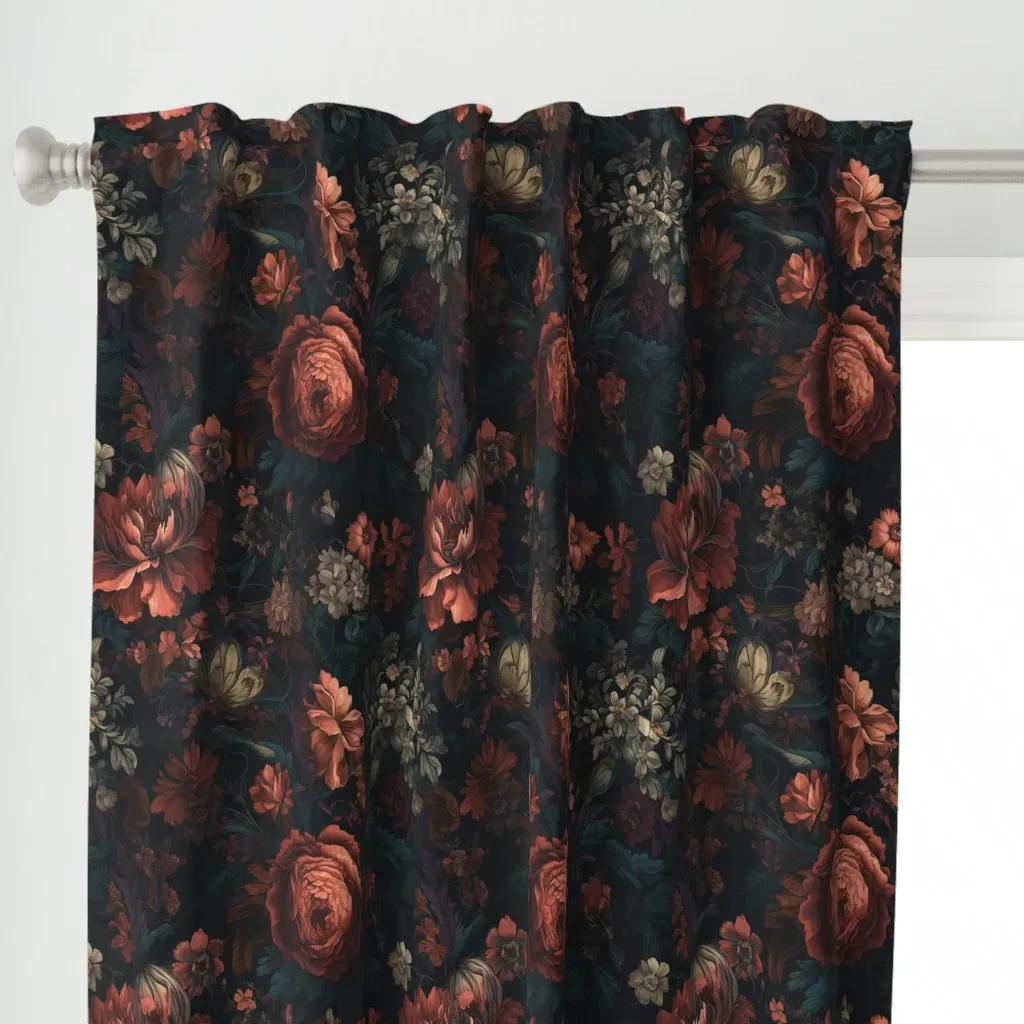 Gothic Academia Floral Curtain Panel - Burgundy Red alternate view