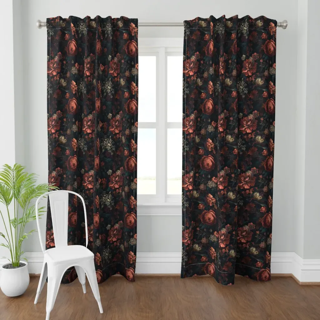 Gothic Academia Floral Curtain Panel - Burgundy Red product