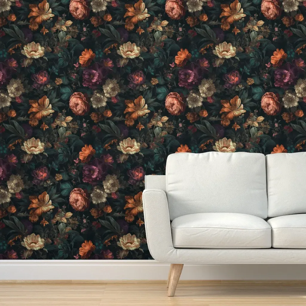 Gothic Academia Floral Peonies Peel and Stick Wallpaper - Burgundy product