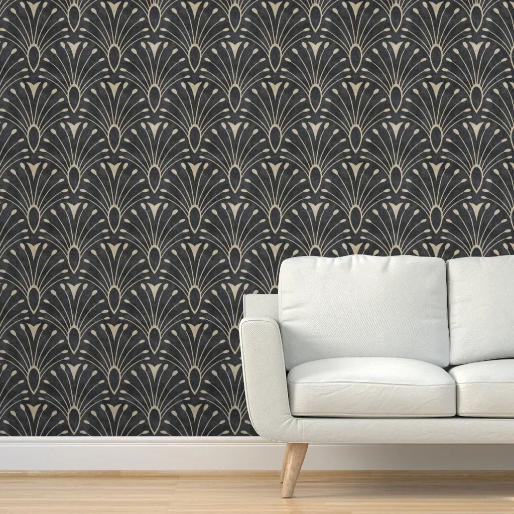 Gothic Art Deco Floral Fan Peel and Stick Wallpaper - Beige product