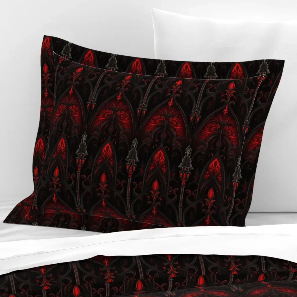 Gothic Art Deco Wide Cotton Sateen Standard Flanged Pillowcase - Red product