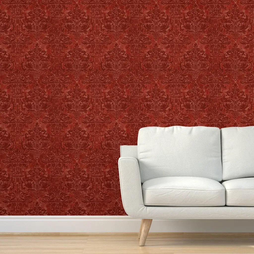 Gothic Creepy Damask Peel and Stick Wallpaper - Burgundy product