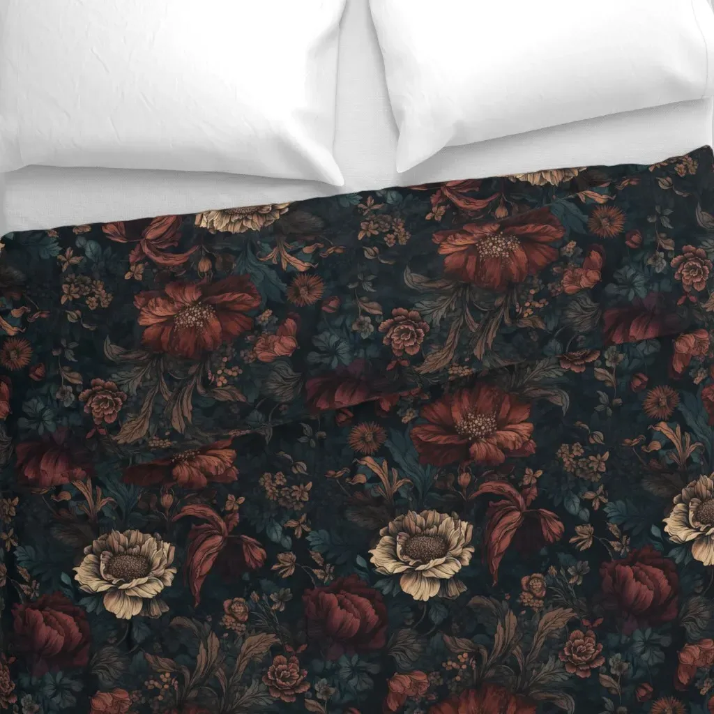 Gothic Dark Academia Floral Duvet Cover - Burgundy alternate view