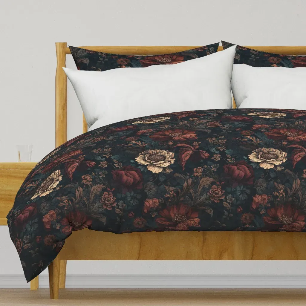 Gothic Dark Academia Floral Duvet Cover - Burgundy product