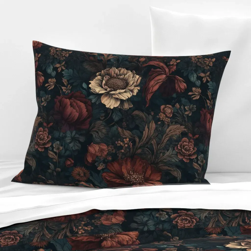 Gothic Dark Academia Floral Standard Pillow Cover - Burgundy, Cotton Sateen product