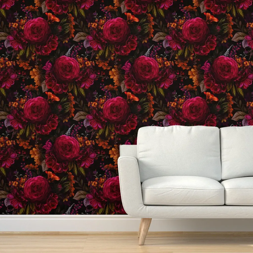Gothic Dark Moody Floral Peel and Stick Wallpaper - Pink product