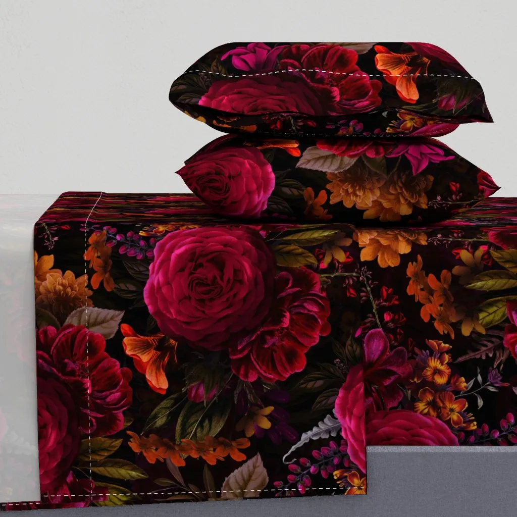 Gothic Dark Moody Florals Queen Sheet Set - Crimson Red product