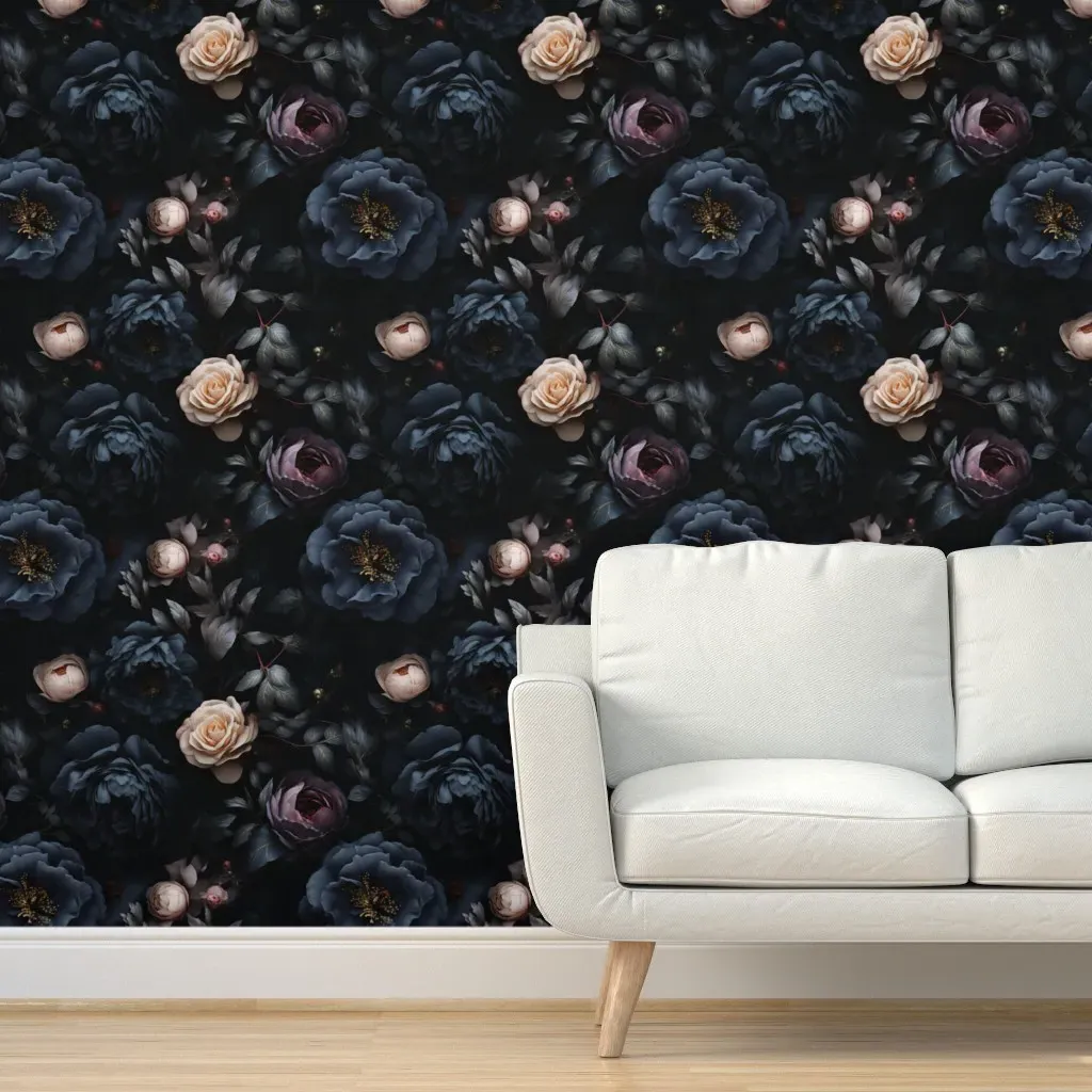 Gothic Floral Peel and Stick Wallpaper - Dark Blue product