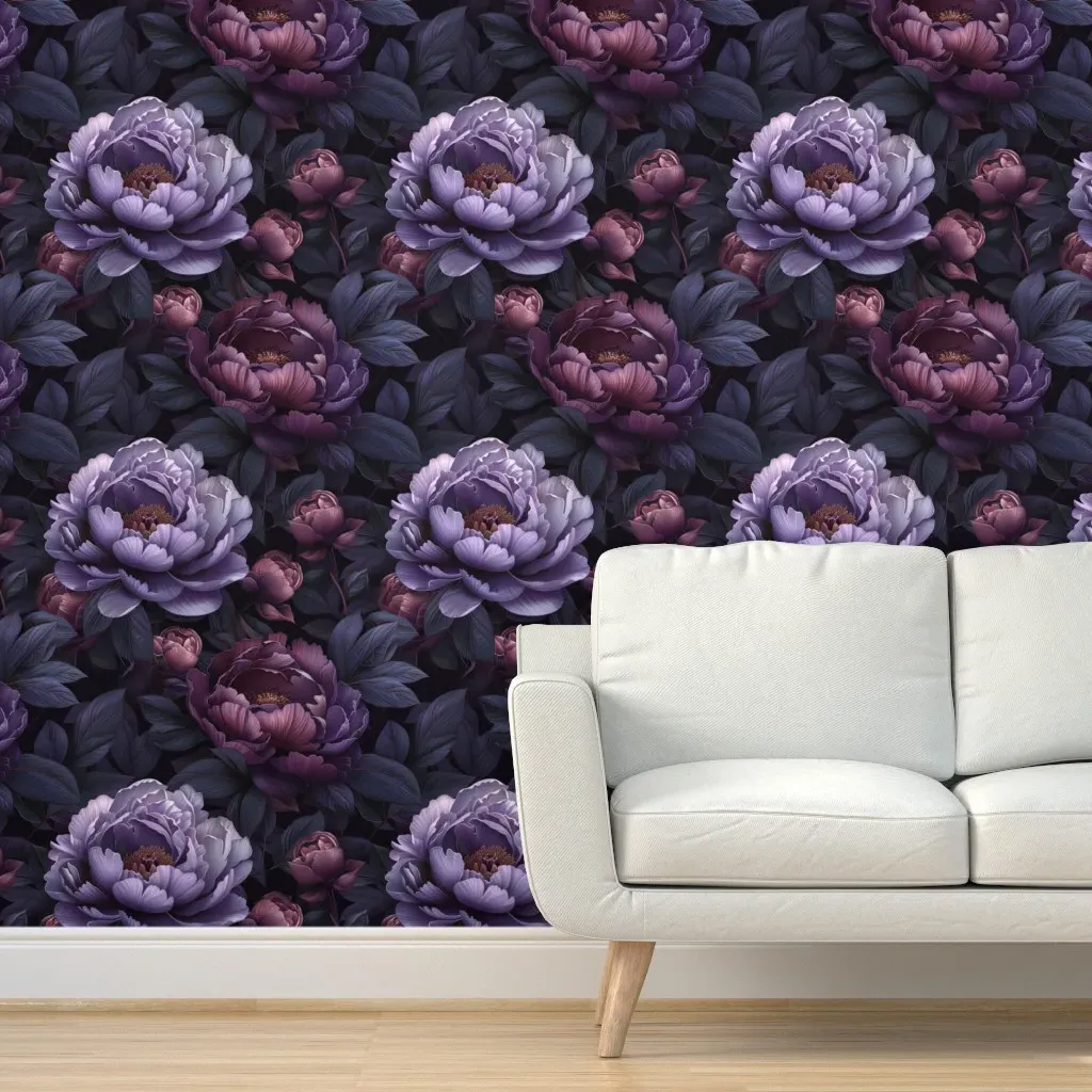 Gothic Floral Peel and Stick Wallpaper - Dark Purple product