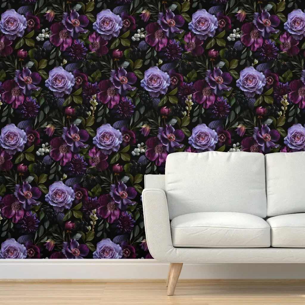 Gothic Floral Peel and Stick Wallpaper - Purple product
